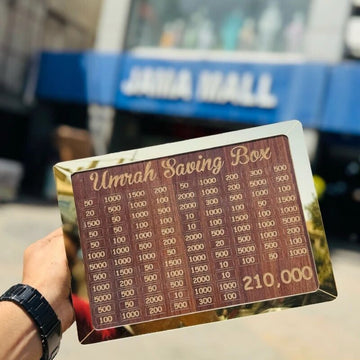 Umrah Saving Box - Money Saving Box - Wooden Gullak Money Box with Counter Money Saving Box Perfect Cash Saver & Best Gift for Friends 280 Days Savings Plan