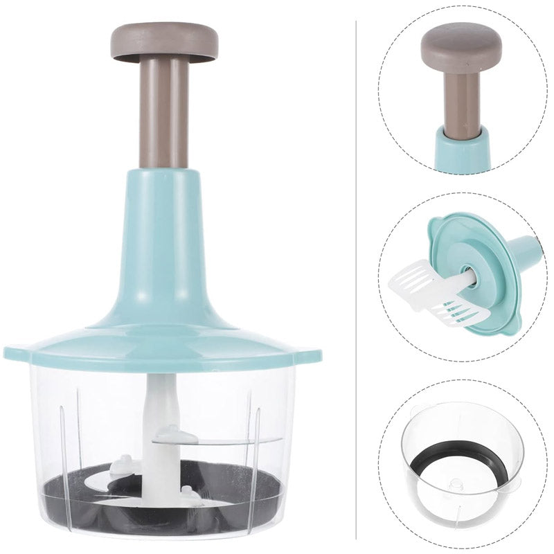 Manual Hand Operated Chopper Pump Action With Free 3 Blades Food Processor Portable Container And Easy To Clean Kitchen Gadget.
