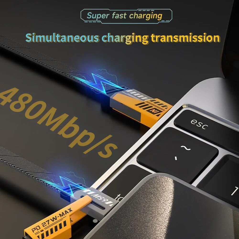 4 in 1 65W Fast Charging USB To Type C PD Cable Fast Charger (Universal)